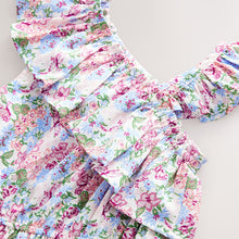 Load image into Gallery viewer, Pink Ditsy Frill Shoulder Playsuit (3-12yrs)
