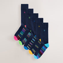 Load image into Gallery viewer, Navy Blue Stripe 5 Pack Cushioned Sole Comfort Socks

