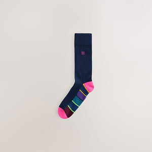 Navy Blue Stripe 5 Pack Cushioned Sole Comfort Socks