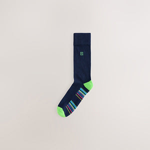 Navy Blue Stripe 5 Pack Cushioned Sole Comfort Socks
