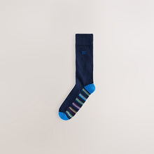 Load image into Gallery viewer, Navy Blue Stripe 5 Pack Cushioned Sole Comfort Socks
