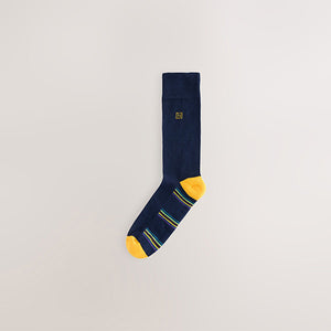 Navy Blue Stripe 5 Pack Cushioned Sole Comfort Socks