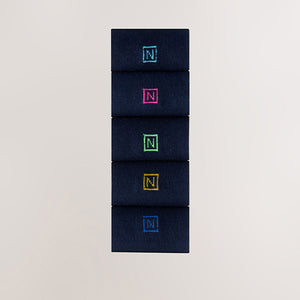 Navy Blue Stripe 5 Pack Cushioned Sole Comfort Socks