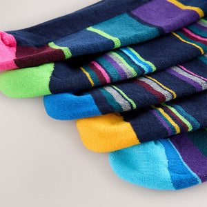 Navy Blue Stripe 5 Pack Cushioned Sole Comfort Socks