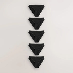 Black High Leg Cotton Rich Knickers 5 Pack