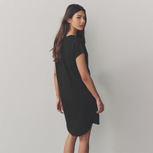 Load image into Gallery viewer, Black 100% Cotton Cap Sleeve V-Neck Mini Dress
