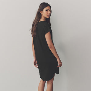 Black 100% Cotton Cap Sleeve V-Neck Mini Dress