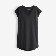 Load image into Gallery viewer, Black 100% Cotton Cap Sleeve V-Neck Mini Dress
