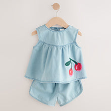Load image into Gallery viewer, Blue 100% Cotton Denim Blouse And Shorts Co-Ord Set (3mths-6yrs)
