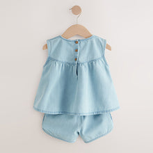 Load image into Gallery viewer, Blue 100% Cotton Denim Blouse And Shorts Co-Ord Set (3mths-6yrs)
