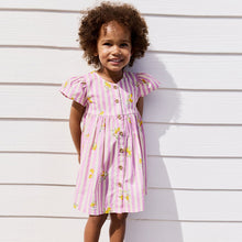 Load image into Gallery viewer, Lilac/White Lemon Stripe Button Up Summer Dress (3mths-6yrs)

