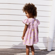 Load image into Gallery viewer, Lilac/White Lemon Stripe Button Up Summer Dress (3mths-6yrs)
