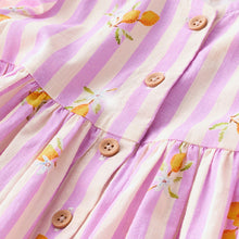 Load image into Gallery viewer, Lilac/White Lemon Stripe Button Up Summer Dress (3mths-6yrs)
