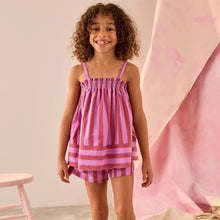 Load image into Gallery viewer, Pink/Purple 100% Cotton Stripe Top and Shorts Set (4-12yrs)
