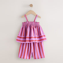 Load image into Gallery viewer, Pink/Purple 100% Cotton Stripe Top and Shorts Set (4-12yrs)

