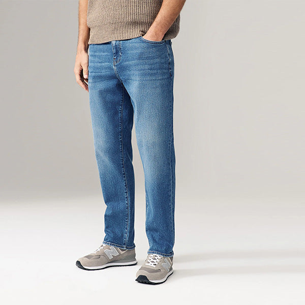 Blue Mid Regular Tapered Fit Vintage Wash Denim Jeans