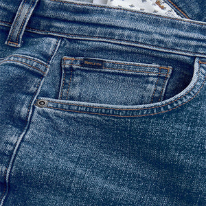 Blue Mid Regular Tapered Fit Vintage Wash Denim Jeans