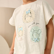 Load image into Gallery viewer, Ecru/Blue Girls Short Sleeve T-Shirt and Flare Leggings Set (3mths-6yrs)
