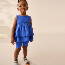 Load image into Gallery viewer, Blue Broderie Vest and Cycle Shorts Set (3mths-6yrs)
