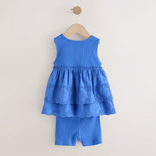 Load image into Gallery viewer, Blue Broderie Vest and Cycle Shorts Set (3mths-6yrs)
