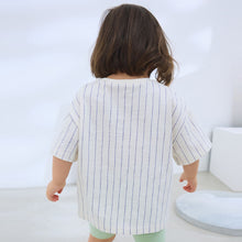 Load image into Gallery viewer, White Stripe Embroidered Fruits Short Sleeve T-Shirt (3mths-6yrs)
