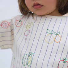 Load image into Gallery viewer, White Stripe Embroidered Fruits Short Sleeve T-Shirt (3mths-6yrs)
