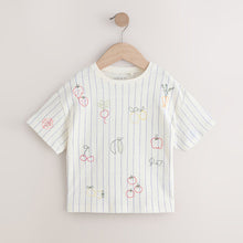 Load image into Gallery viewer, White Stripe Embroidered Fruits Short Sleeve T-Shirt (3mths-6yrs)
