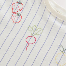 Load image into Gallery viewer, White Stripe Embroidered Fruits Short Sleeve T-Shirt (3mths-6yrs)
