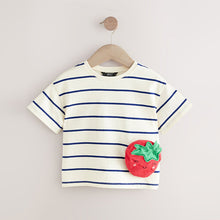 Load image into Gallery viewer, Cream/Navy Stripe Strawberry 100% Cotton Short Sleeve Bag T-Shirt (3mths-6yrs)
