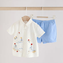 Load image into Gallery viewer, Blue/White Boat Baby Shirt and Shorts Set (0mths-18mth)
