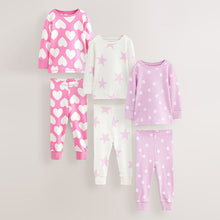 Load image into Gallery viewer, Pink Heart/Star Stampy Snuggle Pyjamas 3 Pack (12mths-8yrs)
