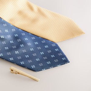 Yellow/Blue Textured Ties And Clips 2 Pack