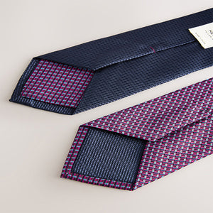 Navy/Red Textured Ties And Clip 2 Pack