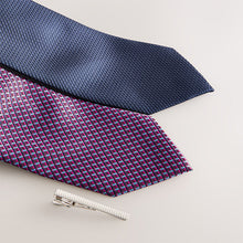 Load image into Gallery viewer, Navy/Red Textured Ties And Clip 2 Pack

