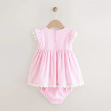 Load image into Gallery viewer, Pink Baby Embroidered Dress and Knickers 2 Piece Set (0mths-18mth)
