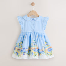 Load image into Gallery viewer, Blue and Yellow Scene Printed Baby Smock Dress (0mths-18mth)
