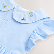 Load image into Gallery viewer, Blue and Yellow Scene Printed Baby Smock Dress (0mths-18mth)
