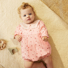 Load image into Gallery viewer, Pink Strawberry Print Baby Bloomer Romper (0mths-18mth)
