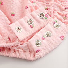 Load image into Gallery viewer, Pink Strawberry Print Baby Bloomer Romper (0mths-18mth)
