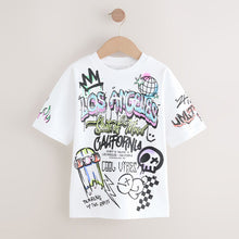 Load image into Gallery viewer, White Graffiti Relaxed Fit Short Sleeve Graphic T-Shirt (4-12yrs)
