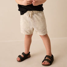 Load image into Gallery viewer, Ecru Stripe Linen Blend Pull-On Shorts (3mths-6yrs)
