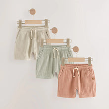 Load image into Gallery viewer, Sage Green/Neutral/Rust Brown Soft Textured Shorts 3 Pack (3mths-6yrs)
