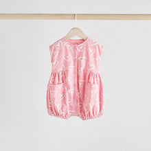 Load image into Gallery viewer, Pink/White Printed Button Through 3 Pack Baby Rompers
