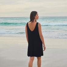 Load image into Gallery viewer, Black Scoop Back Mini Shift Dress With Linen
