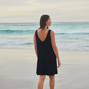 Black Scoop Back Mini Shift Dress With Linen