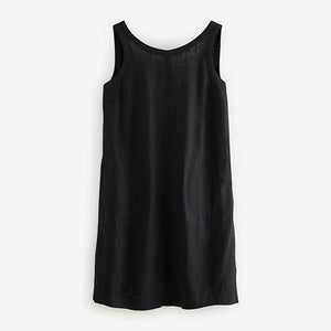 Black Scoop Back Mini Shift Dress With Linen