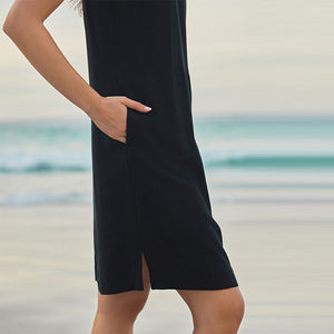 Black Scoop Back Mini Shift Dress With Linen