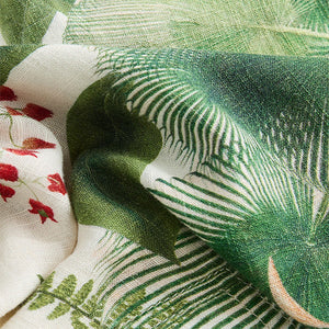Cream and Green Palm Floral Kew Collection Scoop Back Mini Shift Dress With Linen