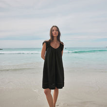 Load image into Gallery viewer, Black V-Neck Ruffle Sleeve Mini Dress with Linen
