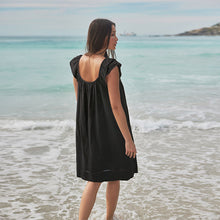 Load image into Gallery viewer, Black V-Neck Ruffle Sleeve Mini Dress with Linen
